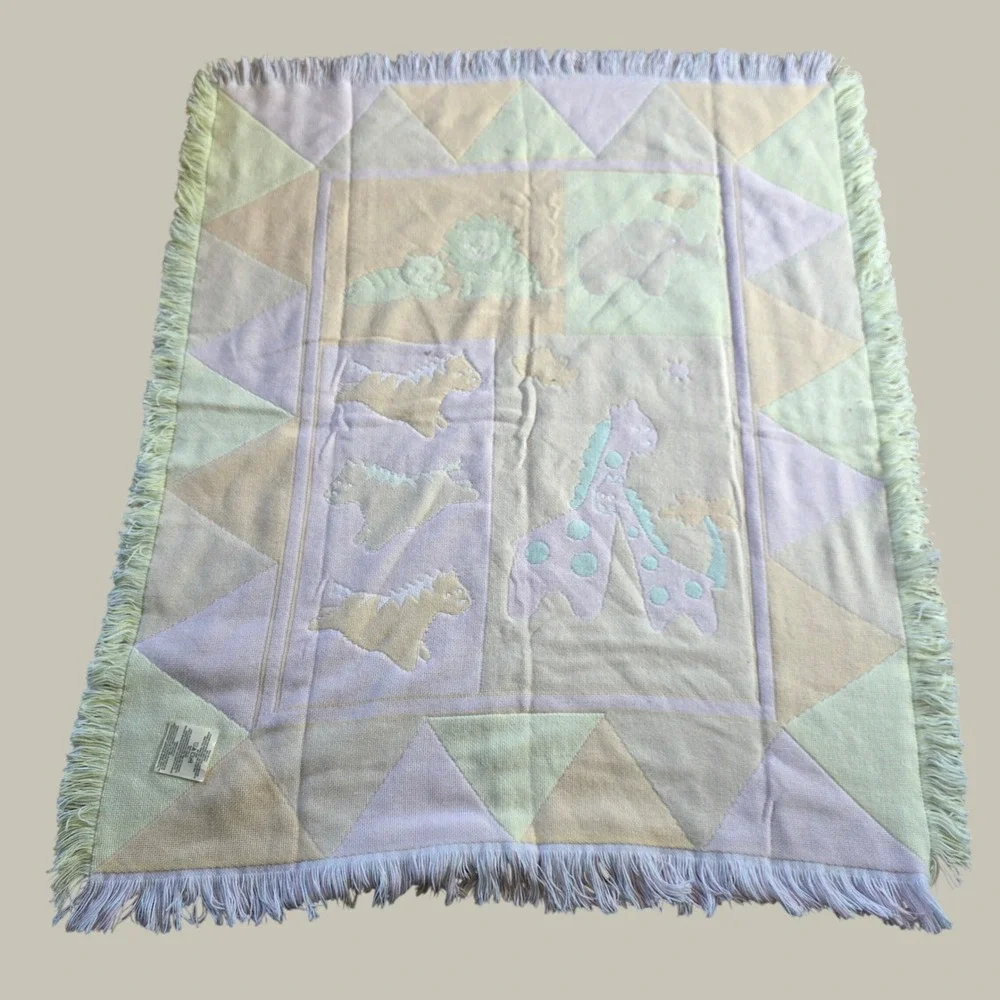 Woven Baby Blanket Pastel Safari Animal Fringe Trim Throw